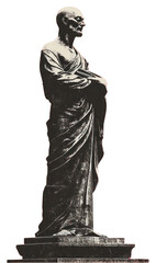 Fototapeta premium PNG An isolated black and white real monk statue background sculpture art.