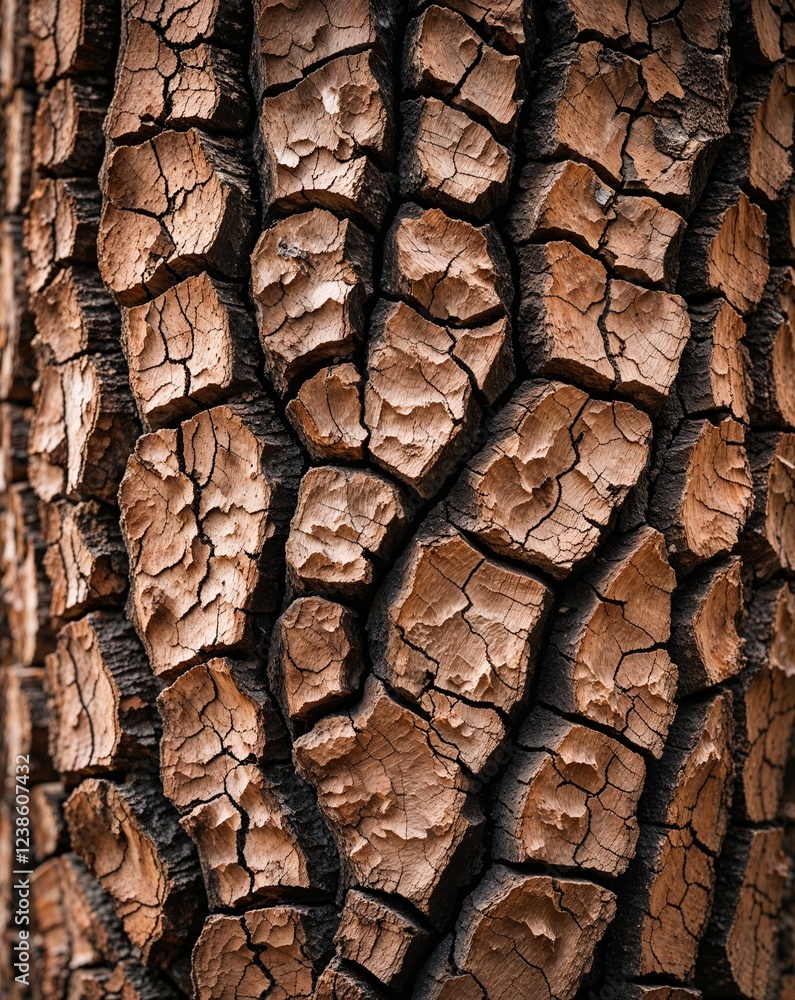Poster brown rough tree bark with deep cracks and natural grain patterns abstract natural tree concept back