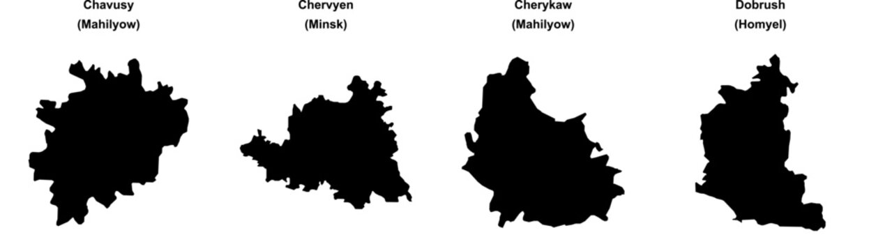 Chavusy, Chervyen, Cherykaw, Dobrush outline maps