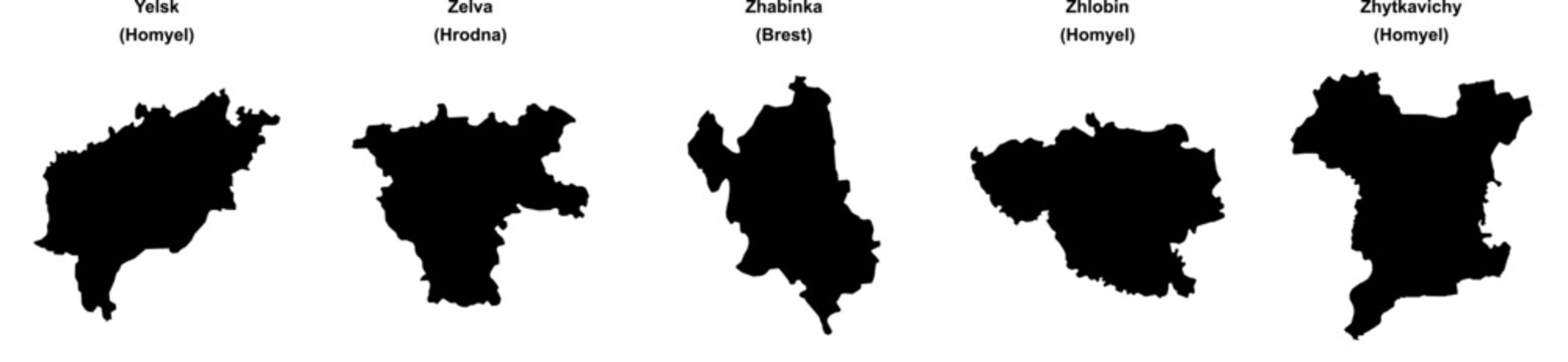 Yelsk, Zelva, Zhabinka, Zhlobin, Zhytkavichy outline maps
