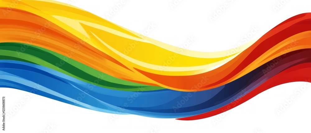 Poster bright, flowing waves in multiple colors blend together, symbolizing inclusivity and harmony within 