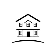 Modern House Design: A Classic Home Icon.  Elegant, minimalist architecture, perfect for real estate and home design projects.  Simple, black and white illustration.