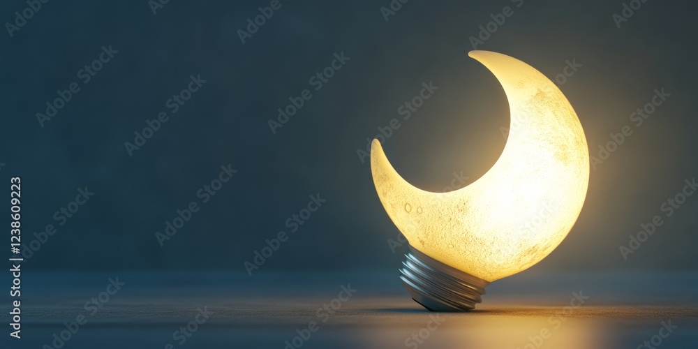 Poster 3D Lightbulb Shaped Like Moon with Soft Glowing Effect