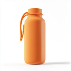 Foldable Silicone Water Bottle in Bright Orange Color Isolated on White Background