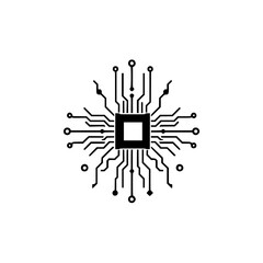 Abstract Microchip Circuit Processor: A Minimalist Tech Design.  Symbolic of digital networks, connectivity, and technological innovation.