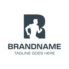 Letter R Runing Man Logo, symbolizes energy, movement, and progress, for sports brand