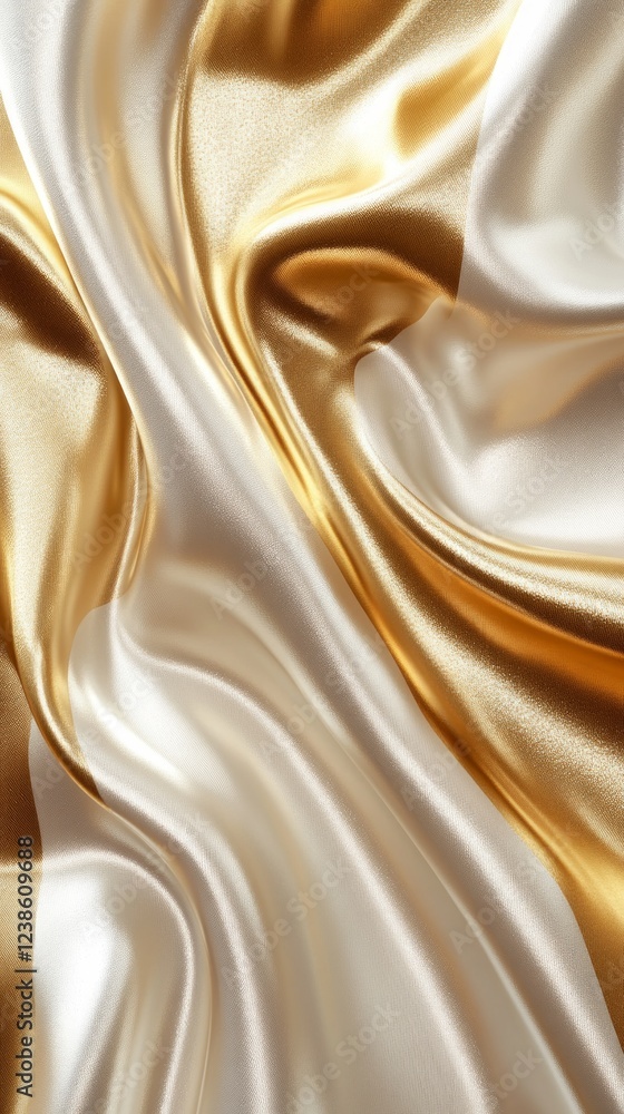 Poster soft silk fabric displays flowing patterns in gold and white, creating an elegant visual. this mater