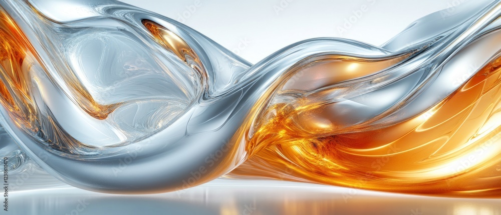 Poster swirling silver and amber forms intertwine, creating a mesmerizing and fluid composition that captur
