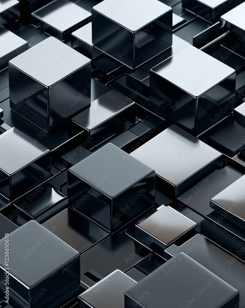Poster charcoal metallic cubes with matte and glossy contrasts creating depth abstract background