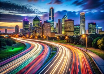 Fototapeta premium Dallas Texas Night Skyline Long Exposure Photography - Urban Cityscape