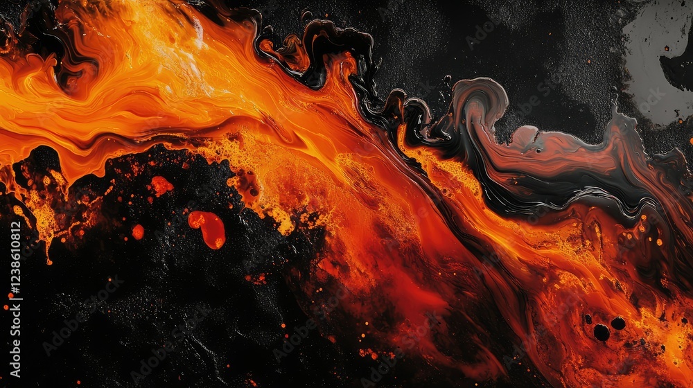 Poster vibrant abstract swirl of orange and black coloration creating dynamic and energetic flow for use in