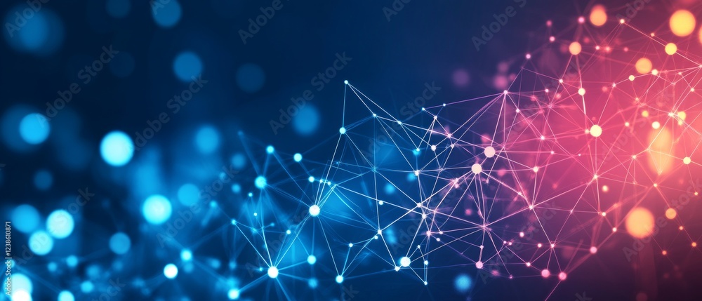 Poster colorful interconnected dots and lines create an abstract representation of networks in a digital en