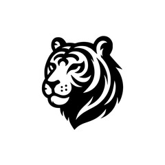 Majestic Tiger Head: Black and White Vector Graphic, Wildlife Logo Design