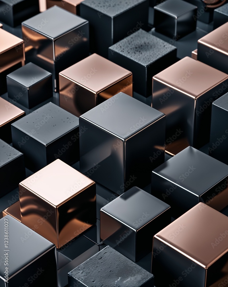 Poster charcoal metallic cubes with matte and glossy contrasts creating depth abstract background