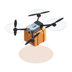 isometric drone delivery of goods, vector illustration