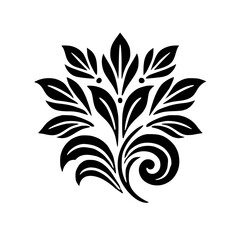 Elegant Black and White Damask Floral Design: Vintage Flower Pattern, Classic Botanical Illustration, Symmetrical Leaf Motif, Stylish Decor
