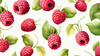Watercolor raspberry seamless pattern with white background