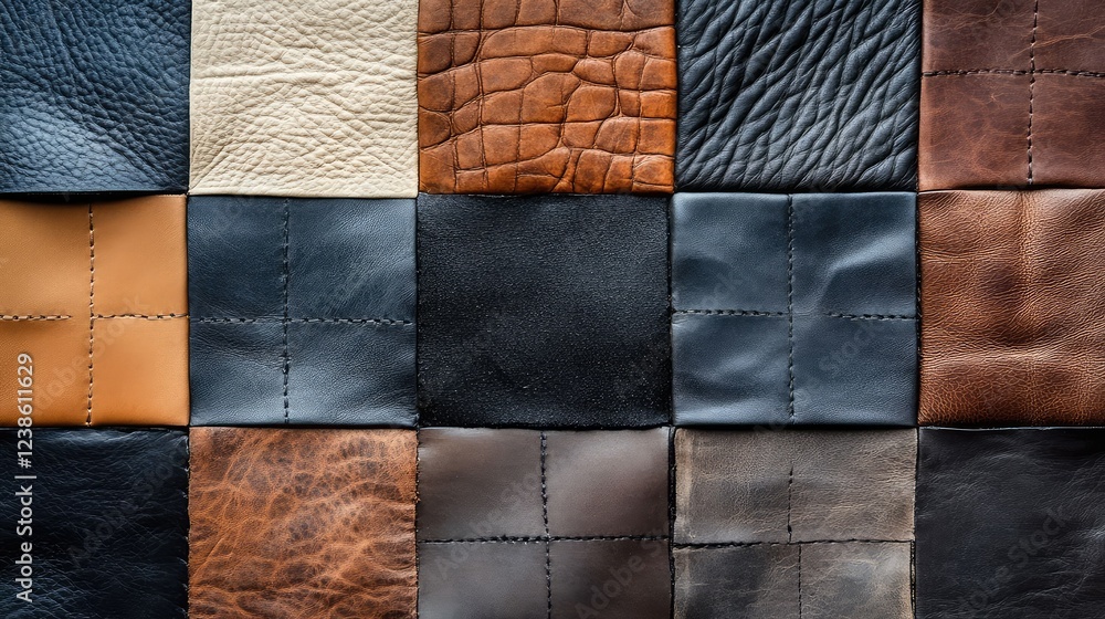 Poster close-up view of various leather textures and patterns showcasing natural beauty and unique characte