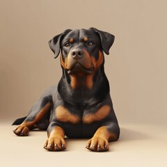 Obraz premium Realistic 3D Rottweiler Lying on Its Side with Extended Front Legs