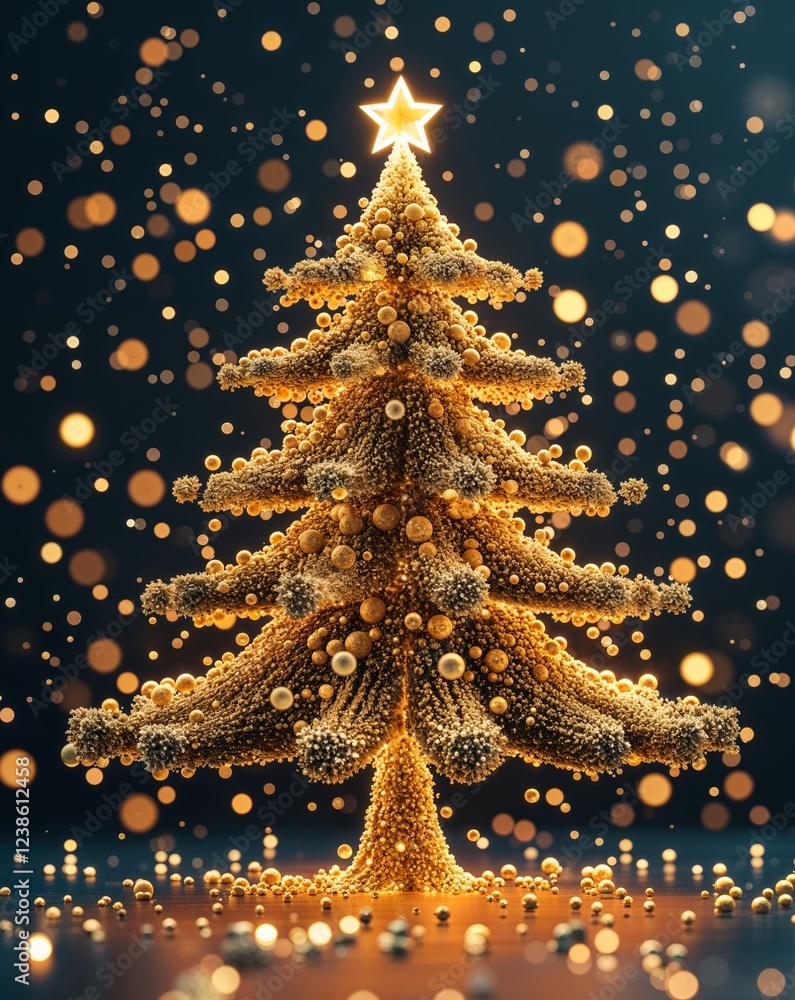 Aufkleber gold floating tree particles forming a glowing shape abstract christmas tree concept background