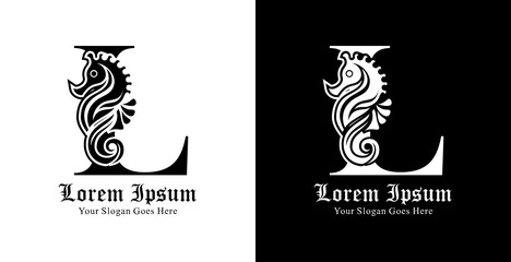 logo design in the shape of a seahorse combined with the letter L