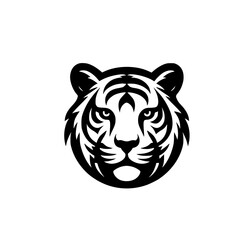 Majestic Tiger Head: A Black and White Wildlife Illustration. This powerful image showcases the elegance and strength of a tiger, perfect for nature lovers and wildlife enthusiasts.