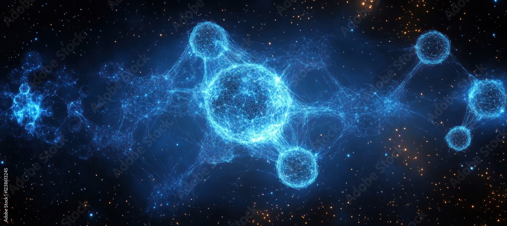 Poster interconnected molecules digital art science and technology abstract structure design