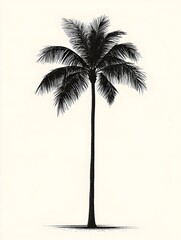 Obraz premium Minimalistic palm tree silhouette in dark green on a pastel backdrop.
