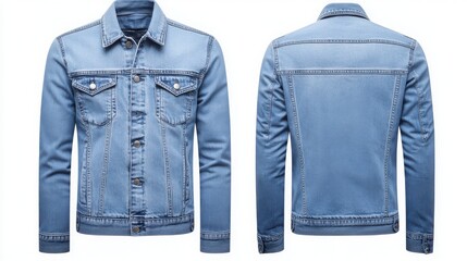 Stylish blue denim jacket displayed front and back, perfect for casual outfits and everyday wear.