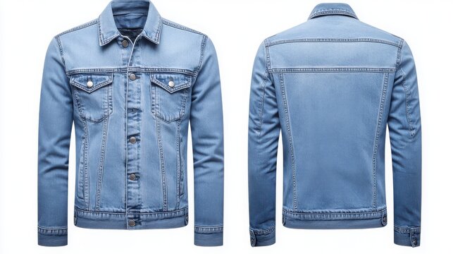 Stylish blue denim jacket displayed front and back, perfect for casual outfits and everyday wear.