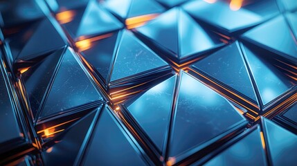 Abstract Geometric Triangles: Blue Metal Texture Background, Digital Art, Modern Design, Technology, Innovation, Future