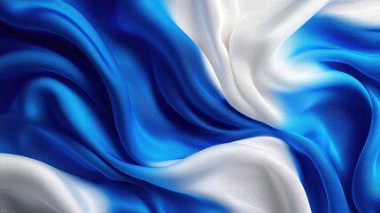 Fototapeta premium Flowing White and Blue Silk Fabric Texture with Elegant Waves