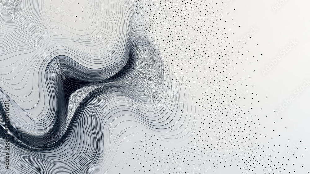 Poster abstract black and white design with flowing lines and dots, ideal for modern artistic backgrounds a