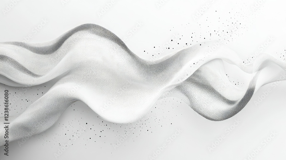 Poster abstract texture of flowing white fabric with silver accents and soft gradients on light background 