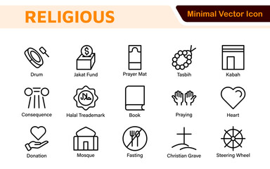Religious Icon Set. A meaningful collection of icons representing various faiths and beliefs, perfect for enhancing educational materials, spiritual apps, and community outreach initiatives.