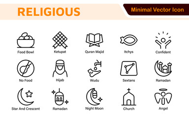 Religious Icon Set. A meaningful collection of icons representing various faiths and beliefs, perfect for enhancing educational materials, spiritual apps, and community outreach initiatives.