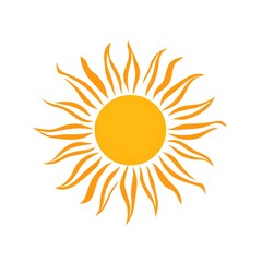 sun icon with bold yellow and orange rays on a clear background.