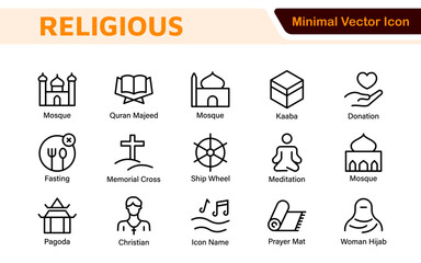 Religious Icon Set. A meaningful collection of icons representing various faiths and beliefs, perfect for enhancing educational materials, spiritual apps, and community outreach initiatives.
