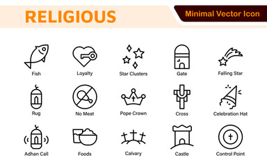 Religious Icon Set. A meaningful collection of icons representing various faiths and beliefs, perfect for enhancing educational materials, spiritual apps, and community outreach initiatives.