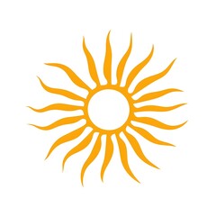 sun icon with bold yellow and orange rays on a clear background.