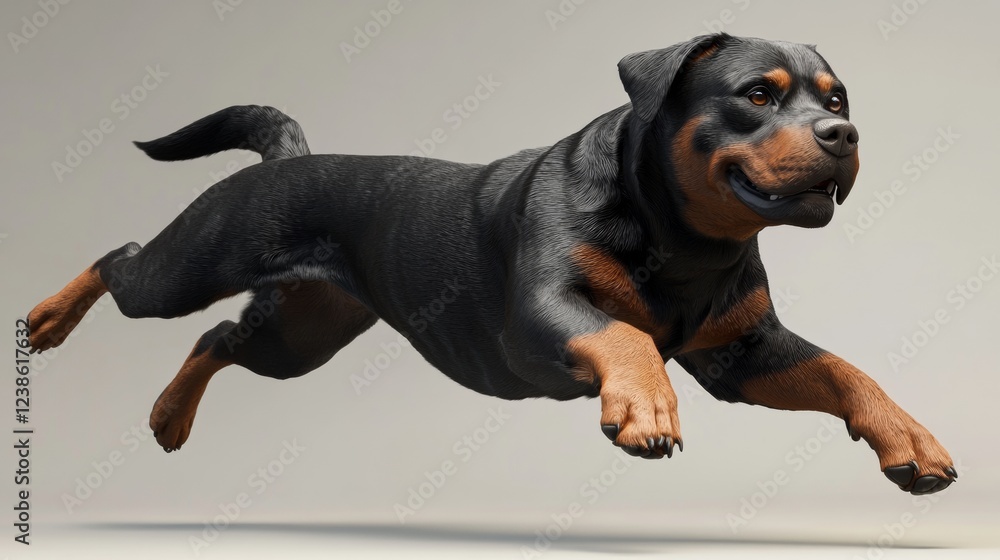 Poster rottweiler in motion captured with realistic 3d rendering technique
