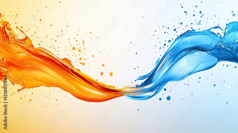 Aufkleber fluid dynamics of orange and blue splashes intertwining in motion