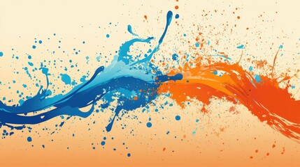 Vibrant Blue and Orange Paint Splash Abstract Artwork Design