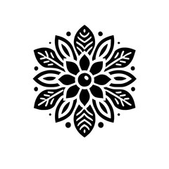 Black and White Floral Mandala: Geometric Flower Pattern Design. Elegant, Circular, and Simple Nature-Inspired Art, Perfect for Decoration and Backgrounds.
