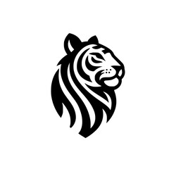 Majestic Tiger Head: Black and White Vector Graphic. Perfect for logos, branding, and wildlife designs. A powerful symbol of nature's wild beauty.