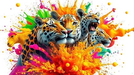 Obraz premium Surreal Zoo Animals in a Paint Splashed World
