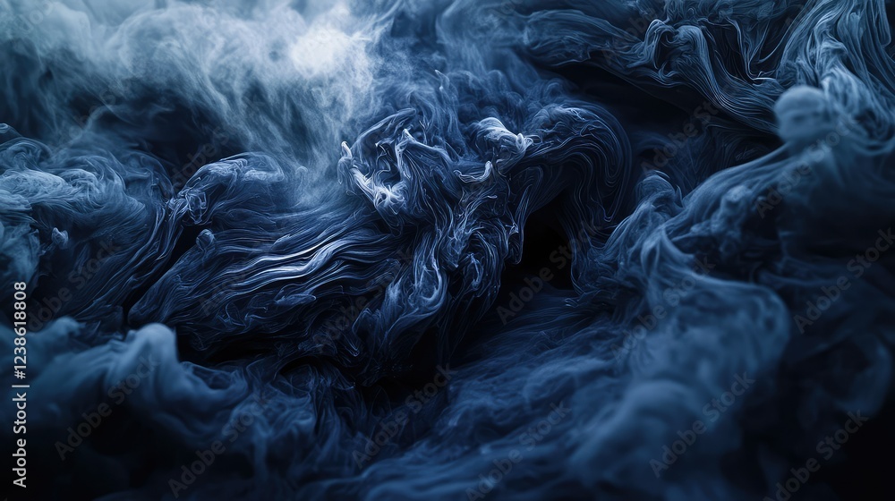 Poster abstract oceanic swirls with deep blue tones and soft misty flowing patterns ideal for backgrounds, 