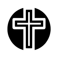 Modern Minimalist Cross in Circle: A Black and White Religious Symbol of Faith and Spirituality