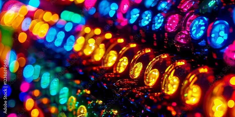Aufkleber a row of colorful lights with a clock on the right