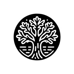Monochrome Tree of Life: Elegant Line Art Design.  A minimalist black and white illustration of a tree, perfect for nature-themed logos, prints, and home decor.